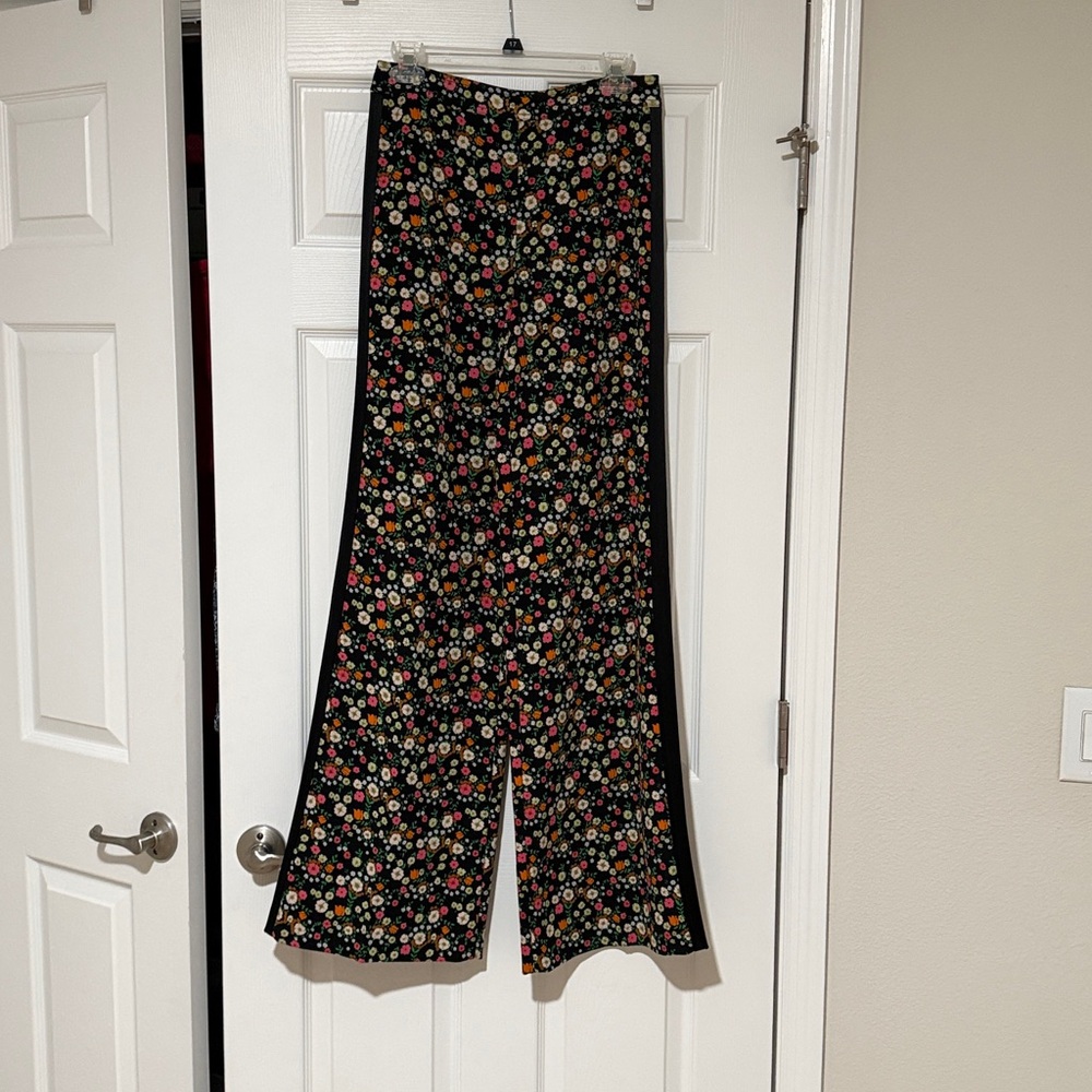 Tory Burch Wide Leg Pants Black/Floral Print Size 2 - Picture 6 of 10